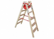 Euroline Holz Stufenstehleiter mit Comfort-Stufen mit Werkzeugablage 2x5 Stufen